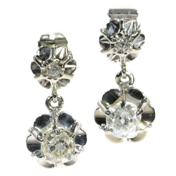 Estate white gold diamond drop earrings